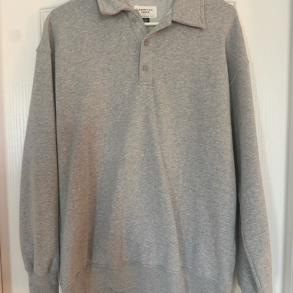 American Eagle Light Heather Gray Polo Sweatshirt
